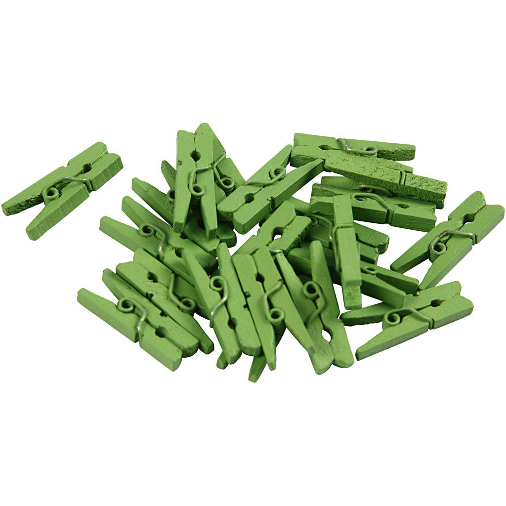 Mini Clothes Peg, L: 25 mm, W: 3 mm, green, 36 pc/ 1 pack [HOB-56443]