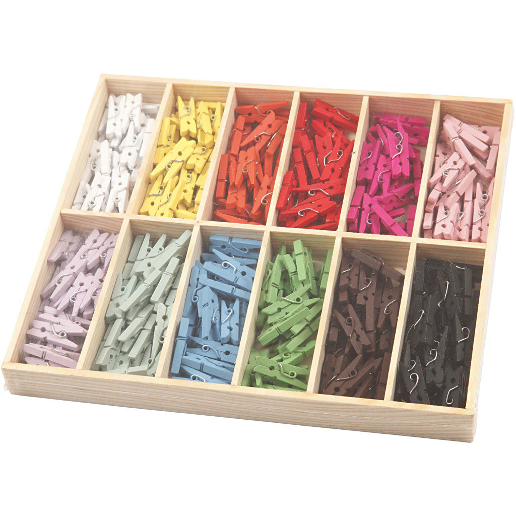 Mini Clothes Peg, L: 25 mm, W: 3 mm, assorted colours, 12x24 pc/ 1 pack [HOB-56449]
