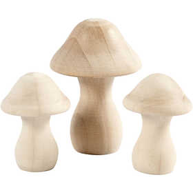 Wooden Mushrooms, dia. 3,3+4,5 cm, size 4,5+6,5 cm, 3 pc/ 1 pack [HOB-56519]