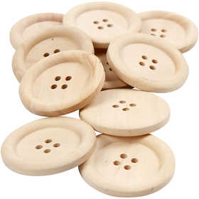 Wooden Buttons, dia. 35 mm, hole size 2 mm, 4 holes, 10 pc/ 1 pack [HOB-56687]