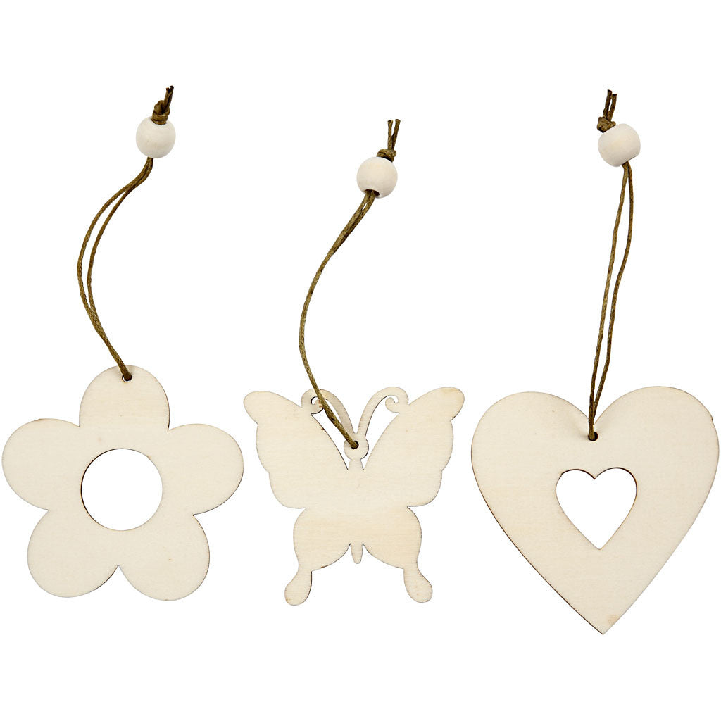 Wooden Ornament, flower, butterfly, heart, size 6 cm, thickness 3 mm, 200 pc/ 1 pack [HOB-56734]