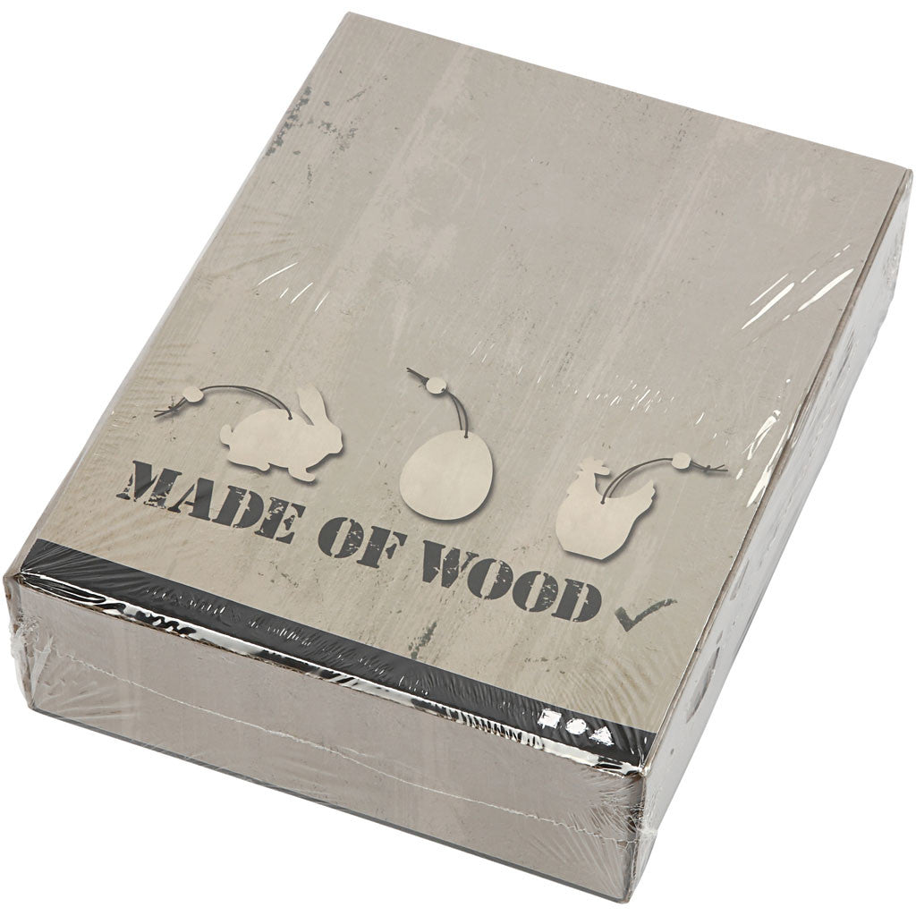 Wooden Ornament, rabbit, egg, hen, size 6 cm, thickness 3 mm, 200 pc/ 1 pack [HOB-56740]