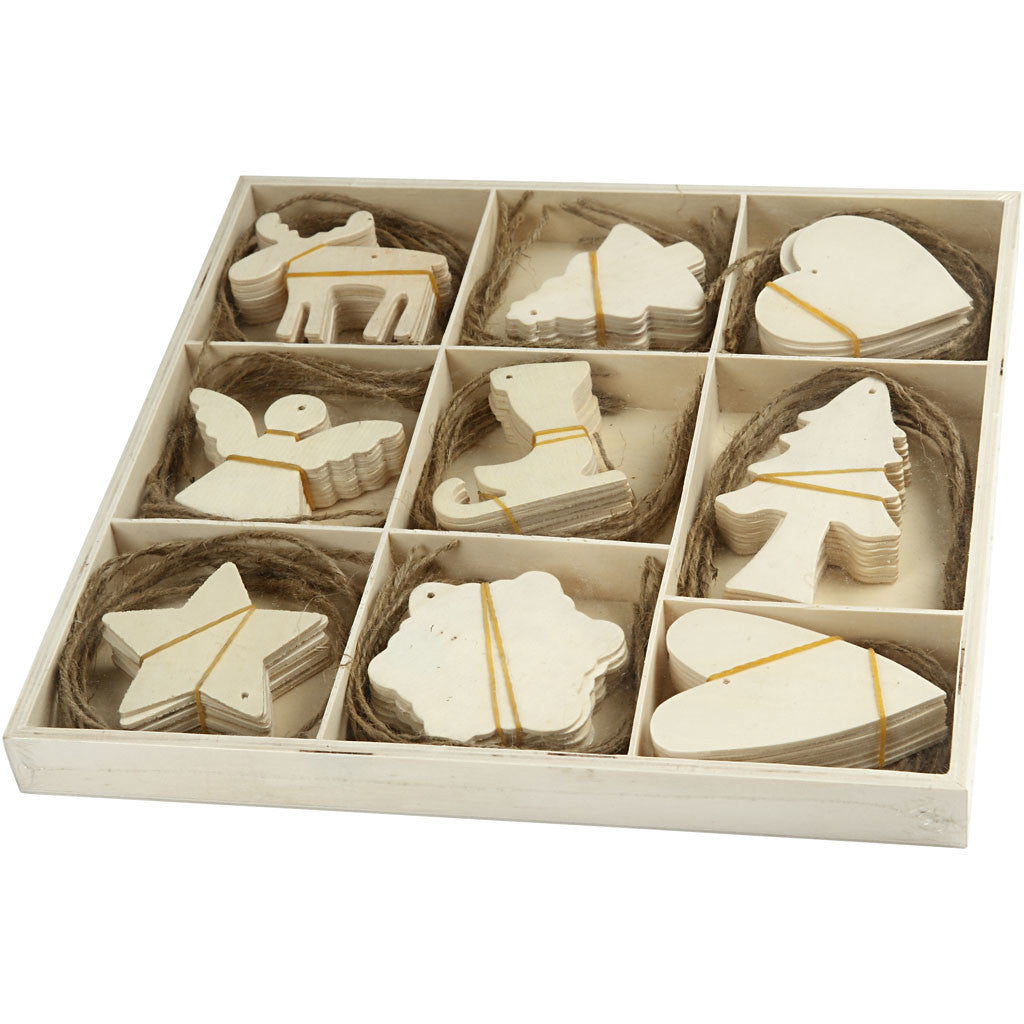 Wooden Ornament, christmas, size 7-8 cm, 72 pc/ 1 pack [HOB-56742]