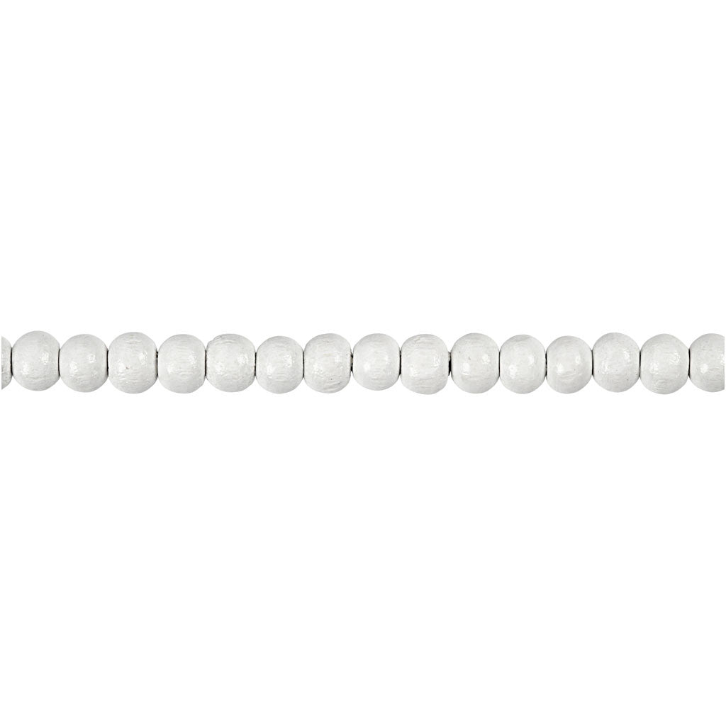 Wooden Beads, dia. 5 mm, hole size 1,5 mm, ca. 150 pc, white, 6 g/ 1 pack [HOB-570392]