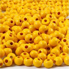 Wooden Beads, dia. 5 mm, hole size 1,5 mm, yellow, 6g/ 1 pack [HOB-570393]