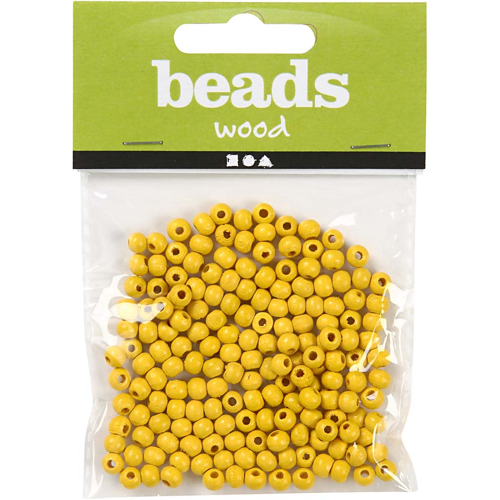 Wooden Beads, dia. 5 mm, hole size 1,5 mm, yellow, 6g/ 1 pack [HOB-570393]