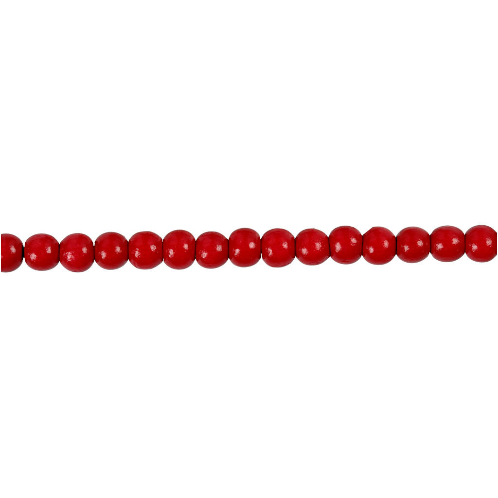 Wooden Beads, dia. 5 mm, hole size 1,5 mm, ca. 150 pc, red, 6 g/ 1 pack [HOB-570394]