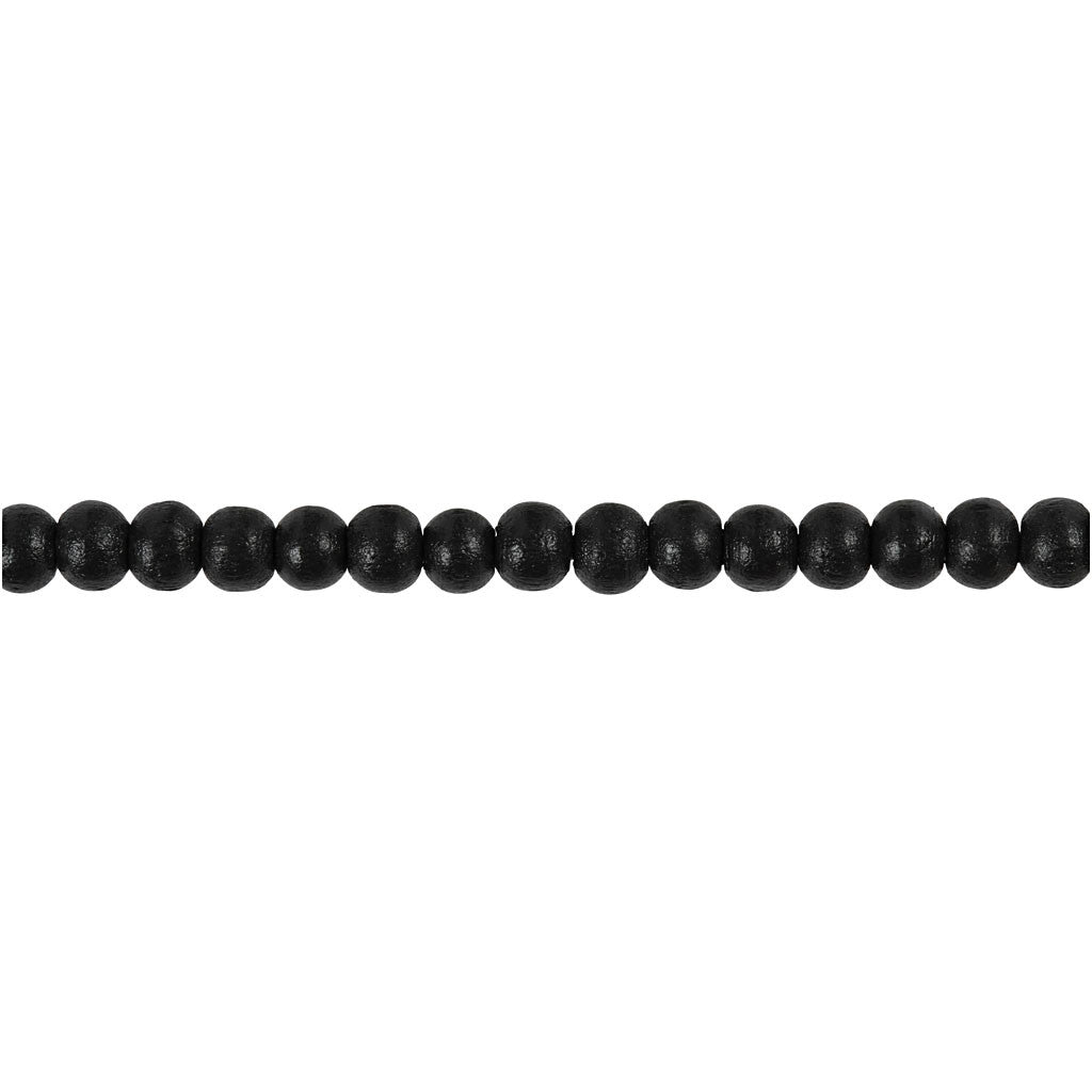Wooden Beads, dia. 5 mm, hole size 1,5 mm, ca. 150 pc, black, 6 g/ 1 pack [HOB-570395]