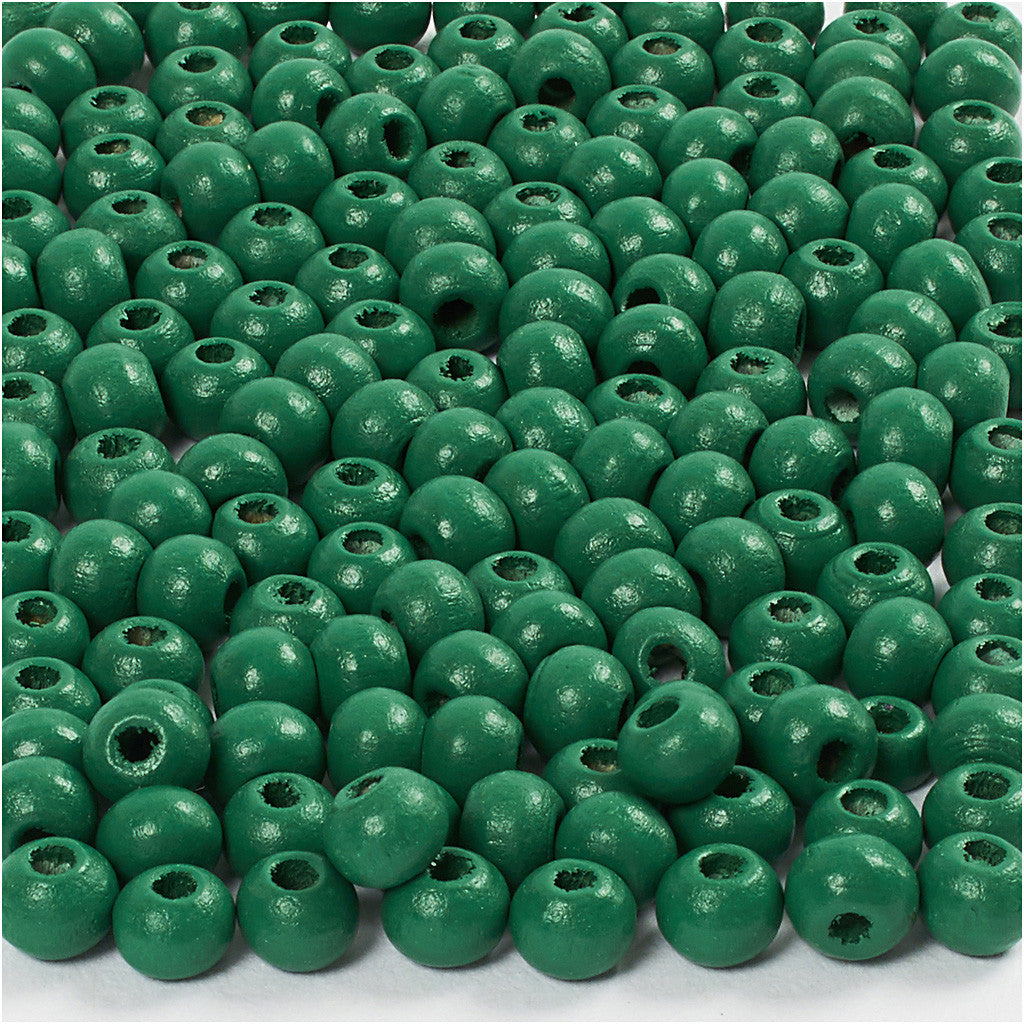 Wooden Beads, dia. 5 mm, hole size 1,5 mm, ca. 150 pc, green, 6 g/ 1 pack [HOB-570397]