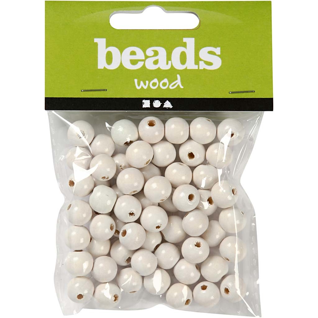 Wooden Beads, dia. 12 mm, hole size 3 mm, ca. 40 pc, white, 22 g/ 1 pack [HOB-570412]