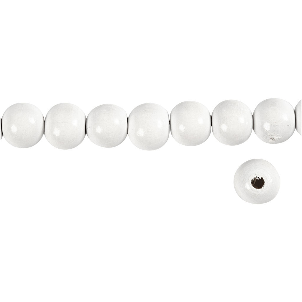 Wooden Beads, dia. 12 mm, hole size 3 mm, ca. 40 pc, white, 22 g/ 1 pack [HOB-570412]