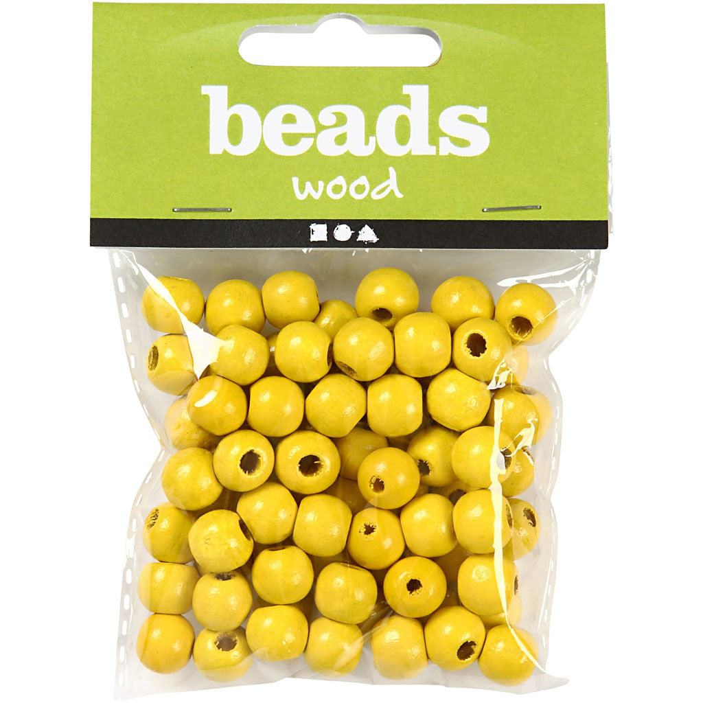 Wooden Beads, dia. 12 mm, hole size 3 mm, ca. 40 pc, yellow, 22 g/ 1 pack [HOB-570413]