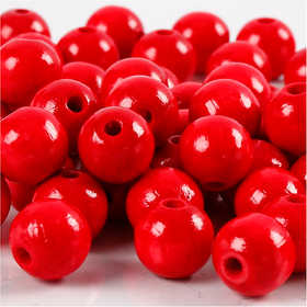Wooden Beads, dia. 12 mm, hole size 3 mm, ca. 40 pc, red, 22 g/ 1 pack [HOB-570414]