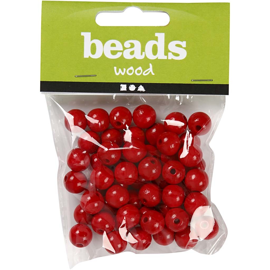 Wooden Beads, dia. 12 mm, hole size 3 mm, ca. 40 pc, red, 22 g/ 1 pack [HOB-570414]