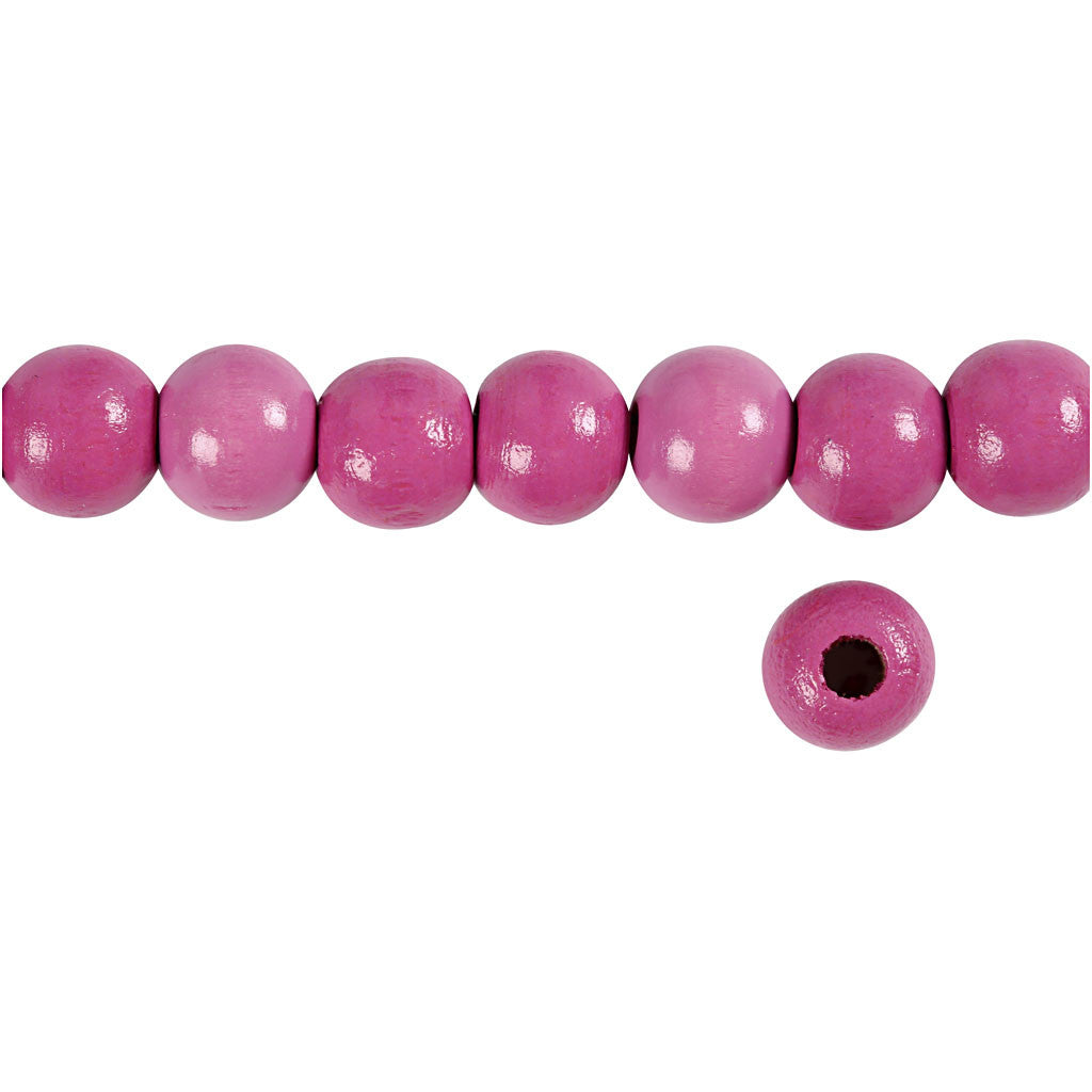 Wooden Beads, pink, D 12 mm, hole size 3 mm, 22 g/ 1 pack, 40 pc [HOB-570416]