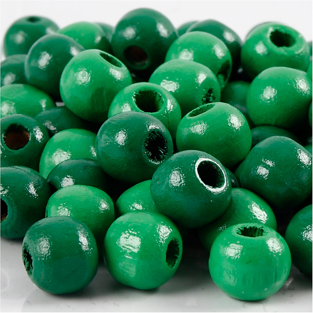 Wooden Beads, dia. 12 mm, hole size 3 mm, ca. 40 pc, green, 22 g