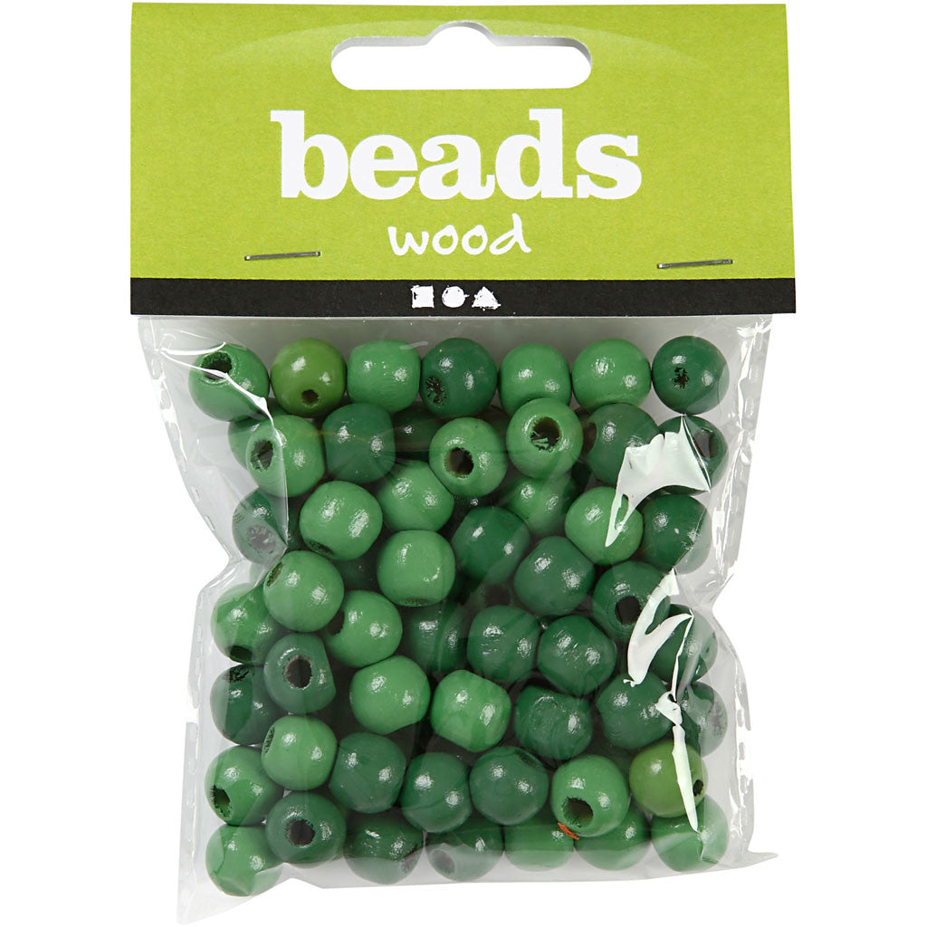 Wooden Beads, dia. 12 mm, hole size 3 mm, ca. 40 pc, green, 22 g/ 1 pack [HOB-570417]
