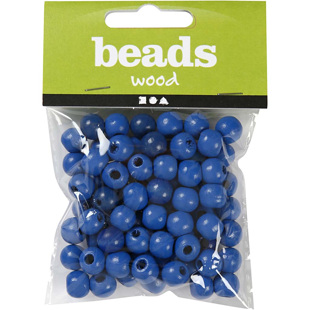 Wooden Beads, dia. 12 mm, hole size 3 mm, ca. 40 pc, blue, 22 g/ 1 pack [HOB-570418]