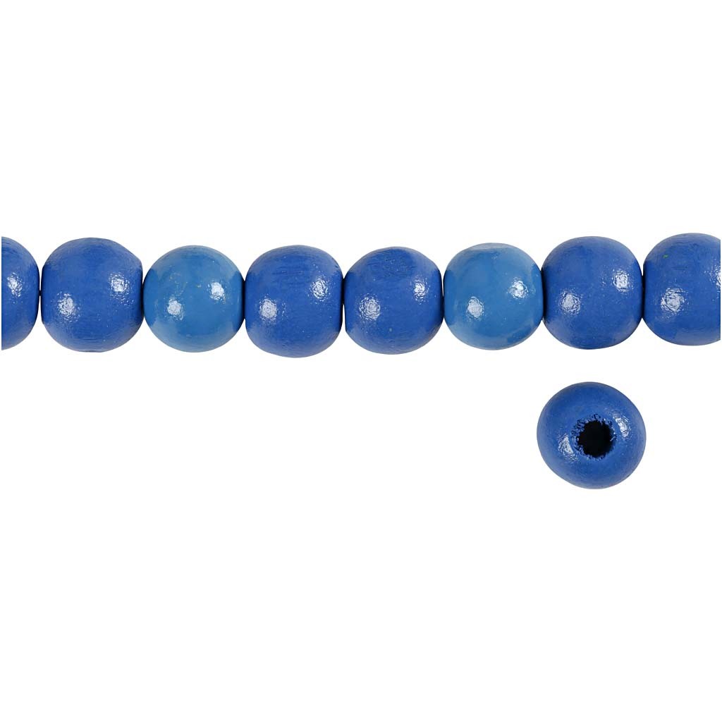 Wooden Beads, dia. 12 mm, hole size 3 mm, ca. 40 pc, blue, 22 g/ 1 pack [HOB-570418]