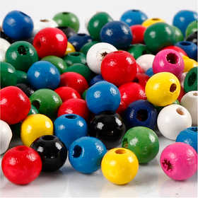 Wooden Beads Mix, dia. 8 mm, hole size 2 mm, ca. 1200 asstd., assorted colours, 200 g/ 1 pack [HOB-57044]