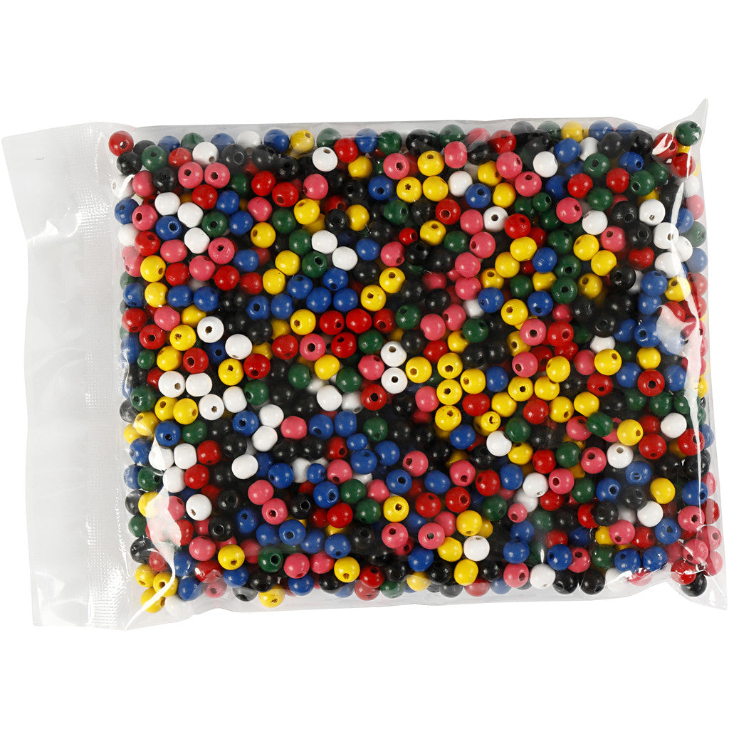 Wooden Beads Mix, dia. 8 mm, hole size 2 mm, ca. 1200 asstd., assorted colours, 200 g/ 1 pack [HOB-57044]