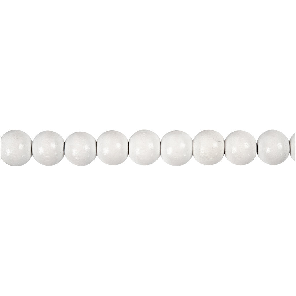Wooden Beads, dia. 8 mm, hole size 2 mm, ca. 80 pc, white, 15 g/ 1 pack [HOB-570492]