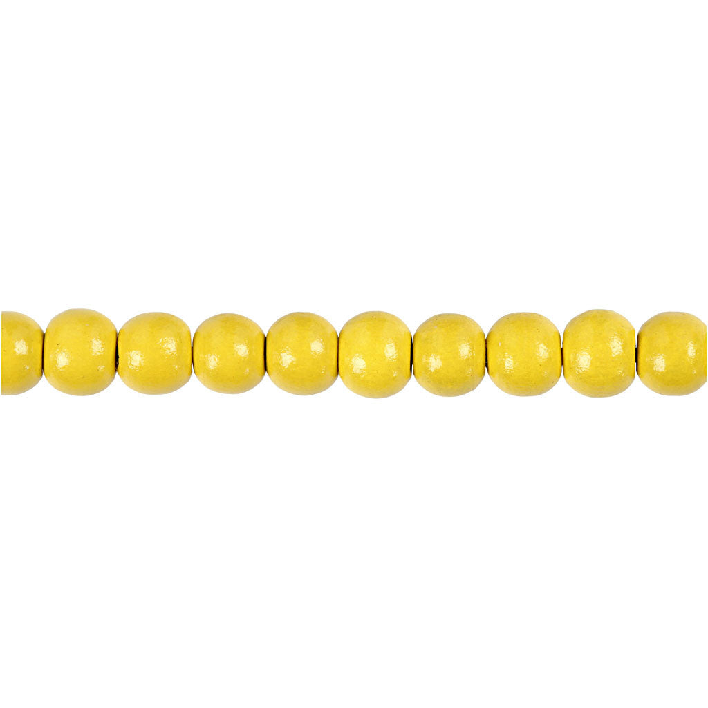 Wooden Beads, dia. 8 mm, hole size 2 mm, ca. 80 pc, yellow, 15 g/ 1 pack [HOB-570493]