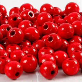 Wooden Beads, dia. 8 mm, hole size 2 mm, ca. 80 pc, red, 15 g/ 1 pack [HOB-570494]