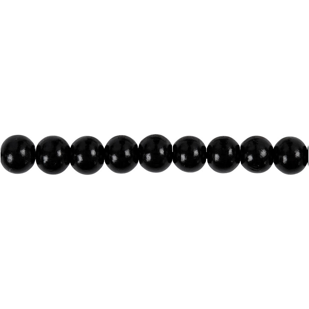 Wooden Beads, dia. 8 mm, hole size 2 mm, ca. 80 pc, black, 15 g/ 1 pack [HOB-570495]