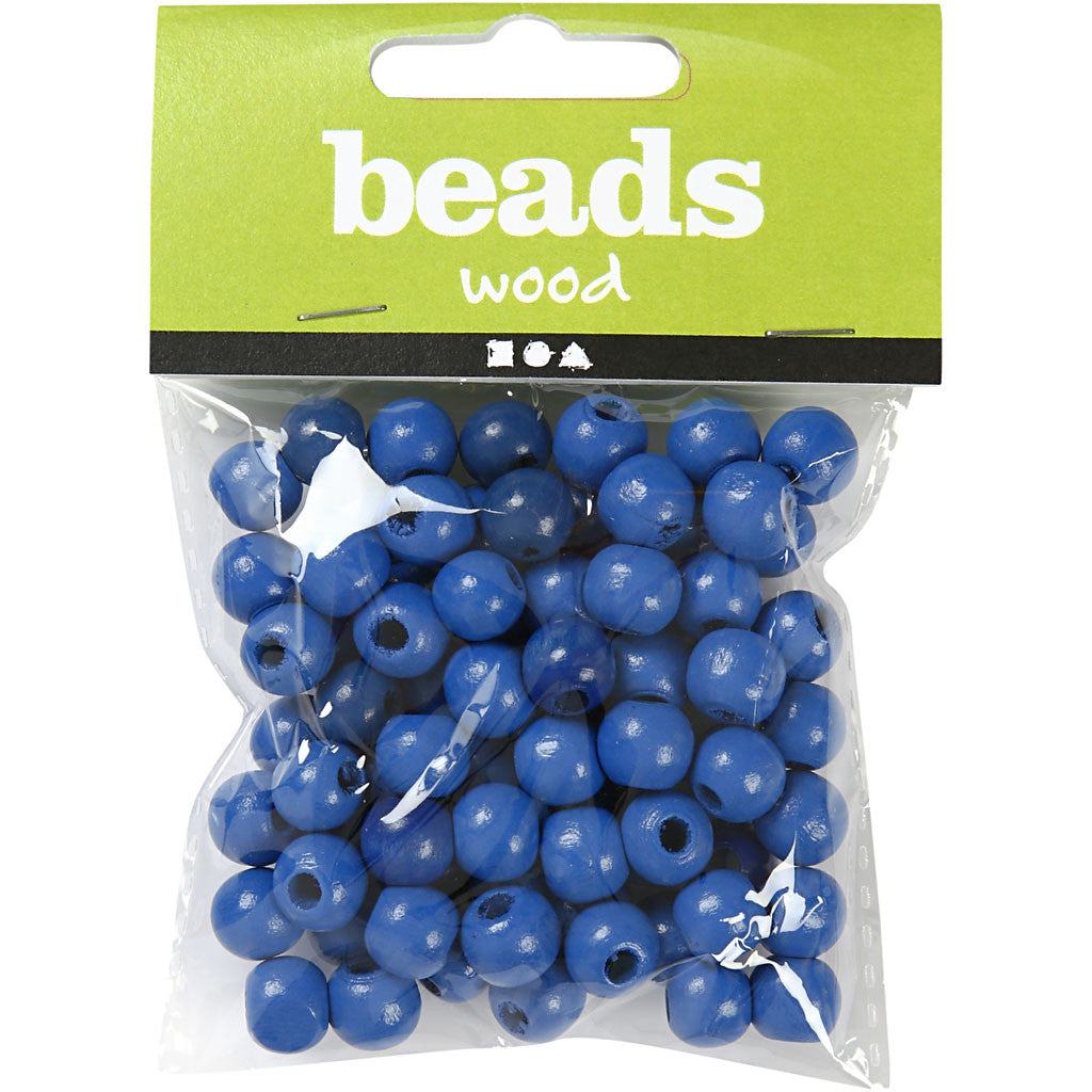 Wooden Beads, dia. 8 mm, hole size 2 mm, ca. 80 pc, blue, 15 g/ 1 pack [HOB-570498]