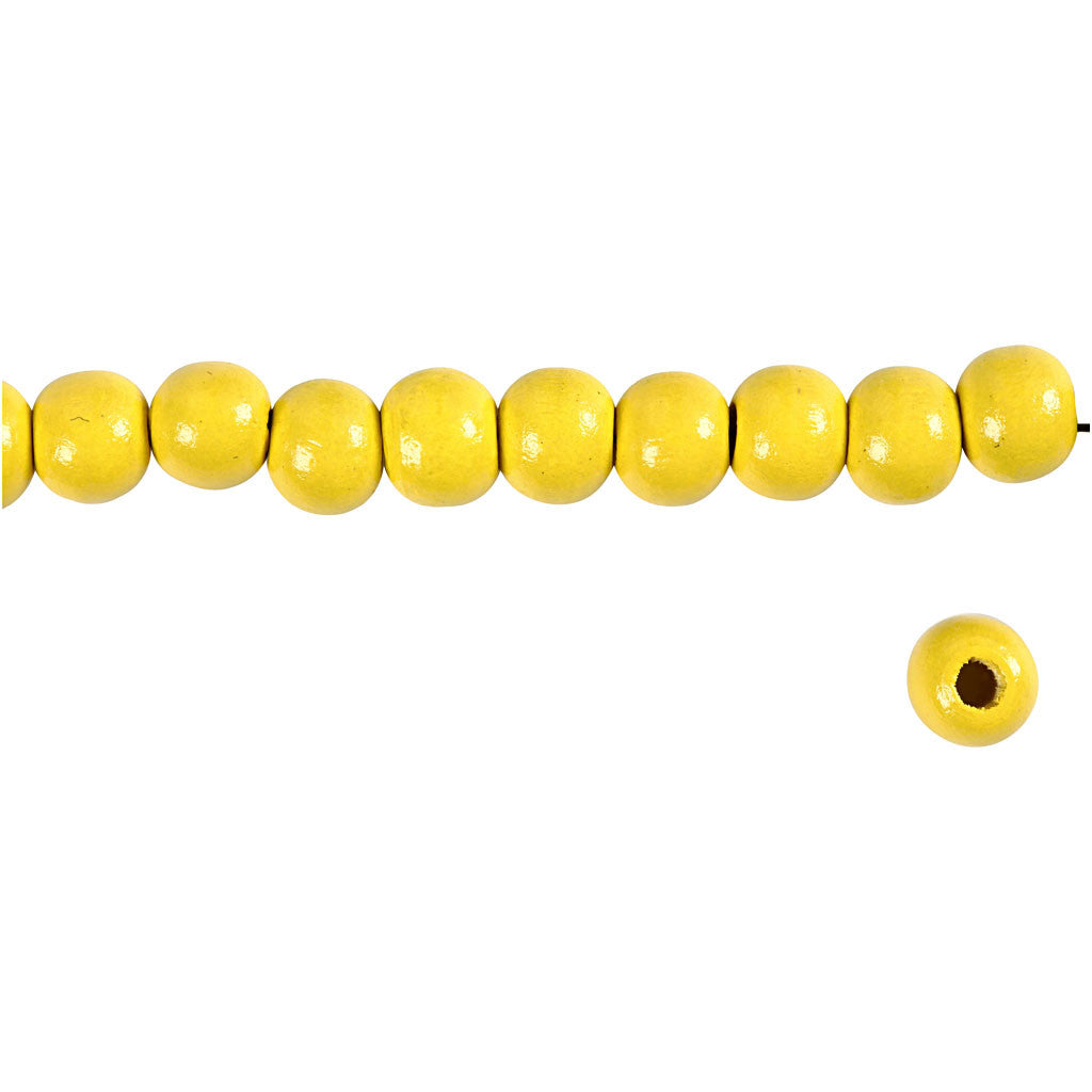 Wooden Beads, dia. 10 mm, hole size 3 mm, ca. 70 pc, yellow, 20 g/ 1 pack [HOB-570593]