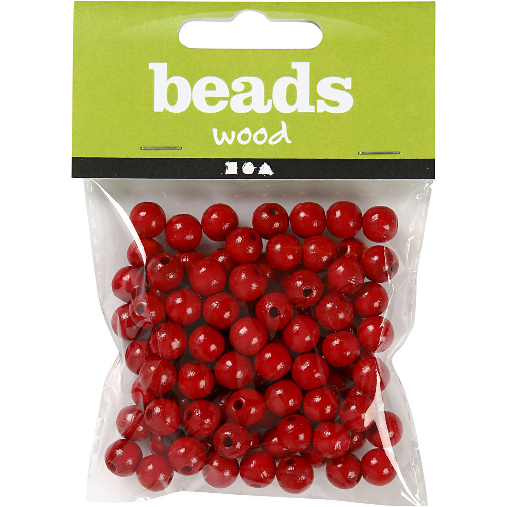 Wooden Beads, dia. 10 mm, hole size 3 mm, ca. 70 pc, red, 20 g/ 1 pack [HOB-570594]