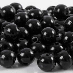 Wooden Beads, dia. 10 mm, hole size 3 mm, ca. 70 pc, black, 20 g/ 1 pack [HOB-570595]