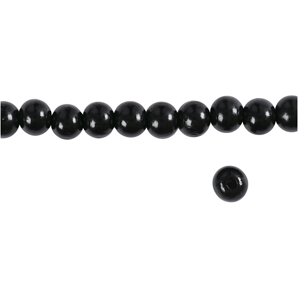 Wooden Beads, dia. 10 mm, hole size 3 mm, ca. 70 pc, black, 20 g/ 1 pack [HOB-570595]