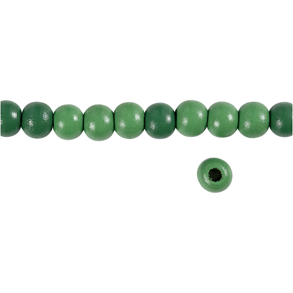 Wooden Beads, dia. 10 mm, hole size 3 mm, ca. 70 pc, green, 20 g/ 1 pack [HOB-570597]
