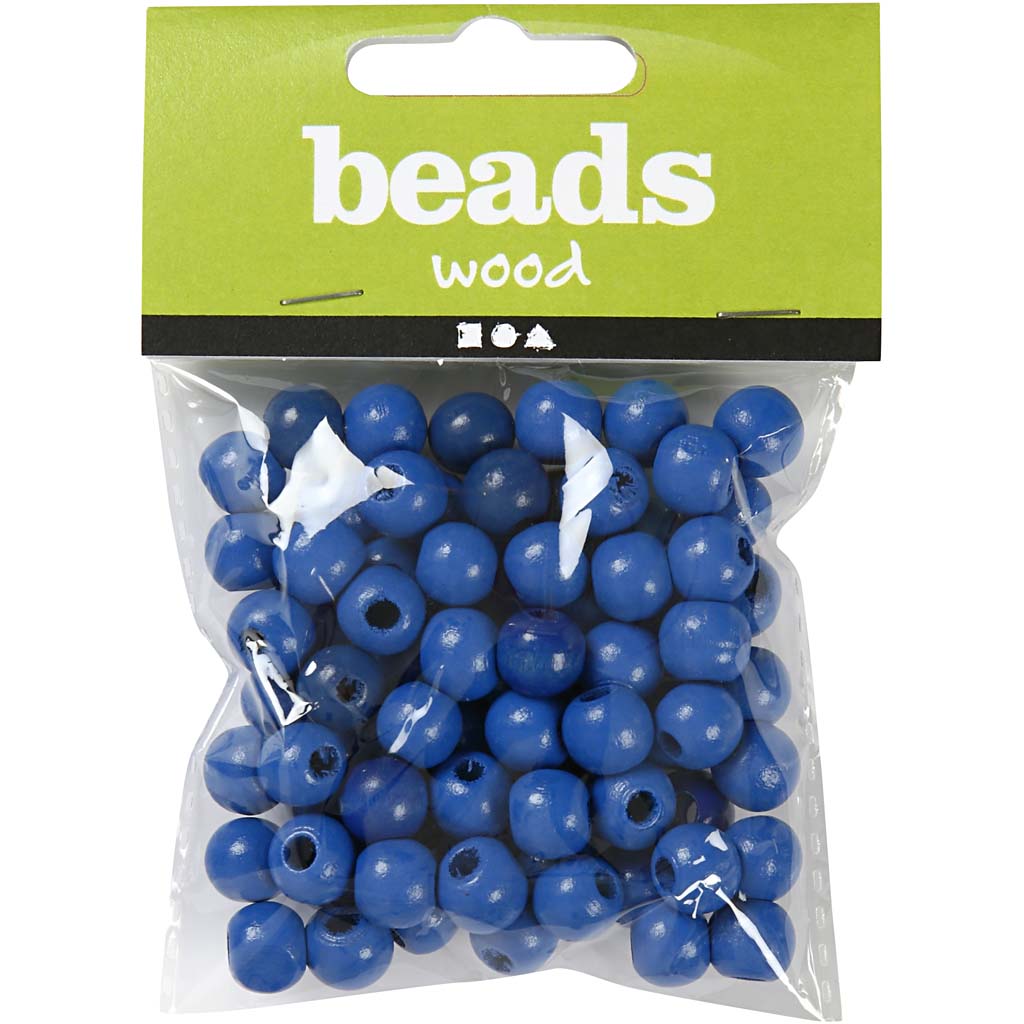 Wooden Beads, dia. 10 mm, hole size 3 mm, ca. 70 pc, blue, 20 g/ 1 pack [HOB-570598]