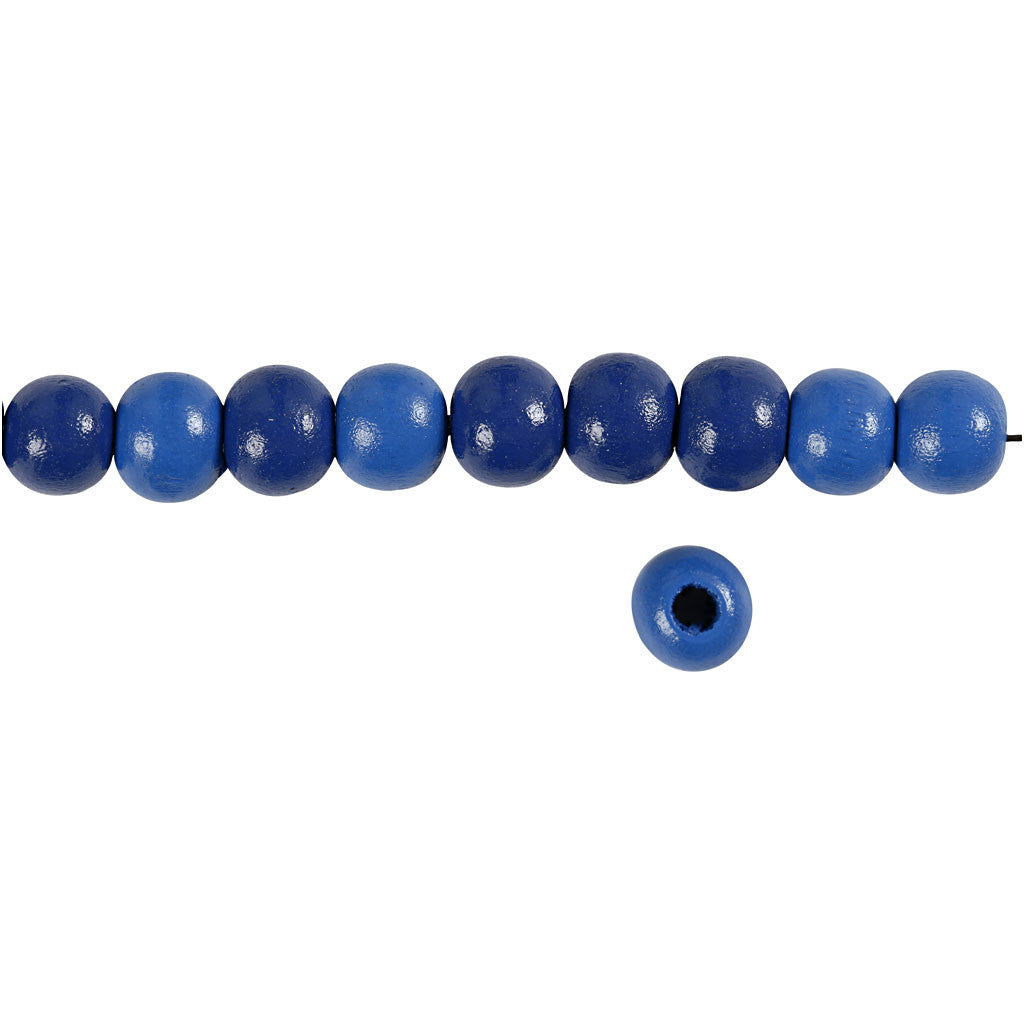 Wooden Beads, dia. 10 mm, hole size 3 mm, ca. 70 pc, blue, 20 g/ 1 pack [HOB-570598]