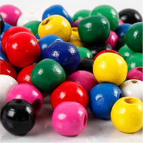 Wooden Beads Mix, dia. 10 mm, hole size 3 mm, ca. 70 asstd., assorted colours, 20 g/ 1 pack [HOB-570599]