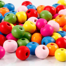 Wooden Beads, dia. 8 mm, hole size 1,5-2 mm, ca. 3100 pc, assorted colours, 500 g/ 1 bag [HOB-57106]