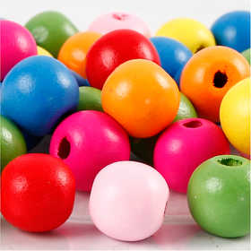 Wooden Beads, dia. 12 mm, hole size 2,5-3 mm, ca. 40 asstd., assorted colours, 22 g/ 1 pack [HOB-571241]