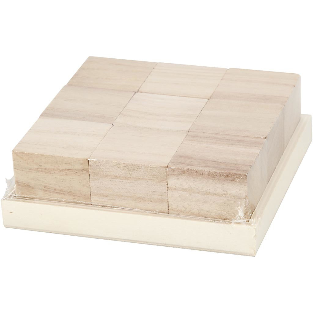 Wooden Cubes, size 4x4x4 cm, 9 pc/ 1 pack [HOB-57398]