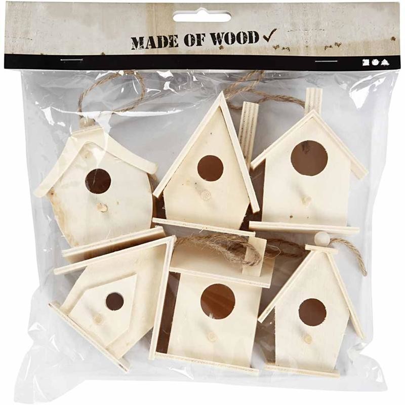 Bird House, H: 7 cm, 6 pc/ 1 pack [HOB-575770]