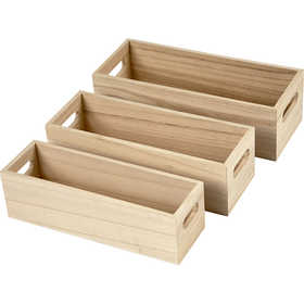 Wooden Storage Boxes, H: 6,5-7,5 cm, L: 22+23,5+25 cm, W: 6,5+7,5+8,5 cm, 3 pc/ 1 set [HOB-57697]