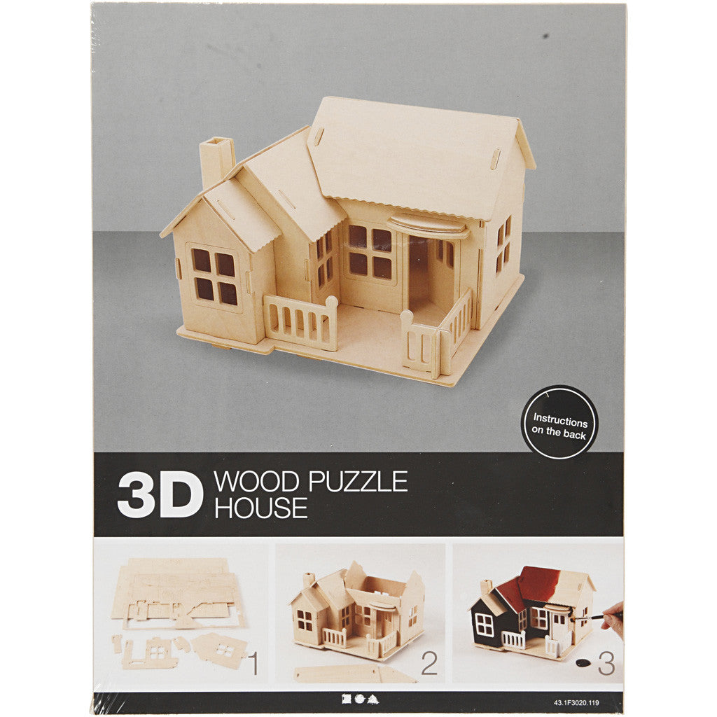 3D Wooden Construction Kit, House with terrace, size 19x17,5x15, 1 pc [HOB-57875]