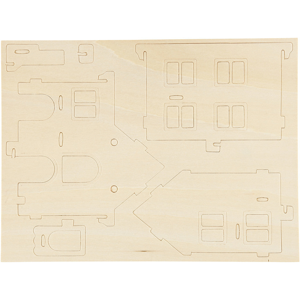 3D Wooden Construction Kit, House with veranda, size 22,5x16x17,5, 1 pc [HOB-57876]