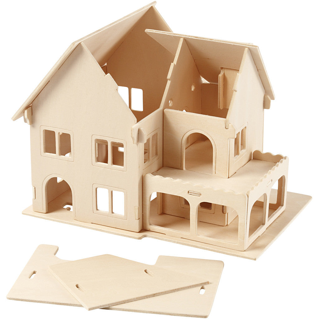 3D Wooden Construction Kit, House with veranda, size 22,5x16x17,5, 1 pc [HOB-57876]