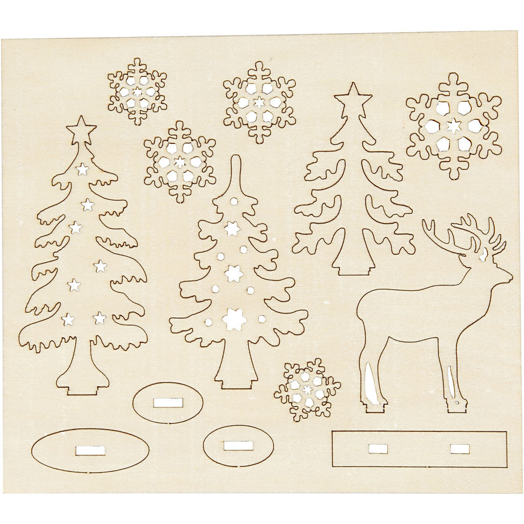 Self-Assembly Figures, forest with roe deers, L: 15,5 cm, W: 17 cm, thickness 3 mm, 1 pack [HOB-57885]