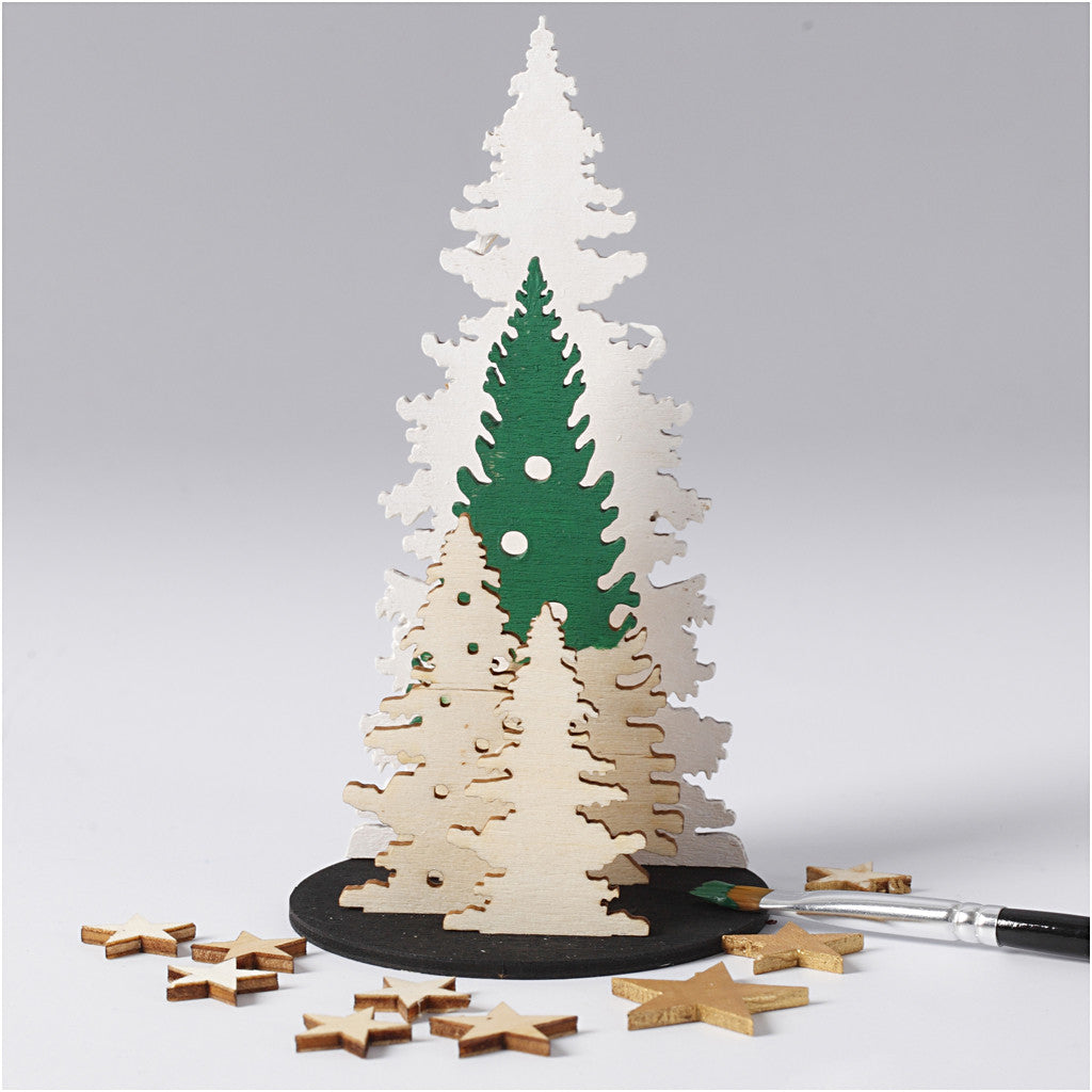 Self-Assembly Figures, christmas trees, L: 20 cm, W: 17 cm, thickness 3 mm, 1 pack [HOB-57886]