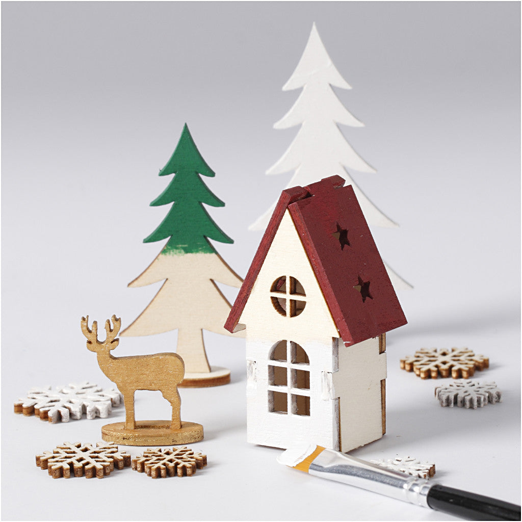 Self-Assembly Figures, house, tree, roe deer, L: 15,5 cm, W: 17 cm, thickness 3 mm, 1 pack [HOB-57888]