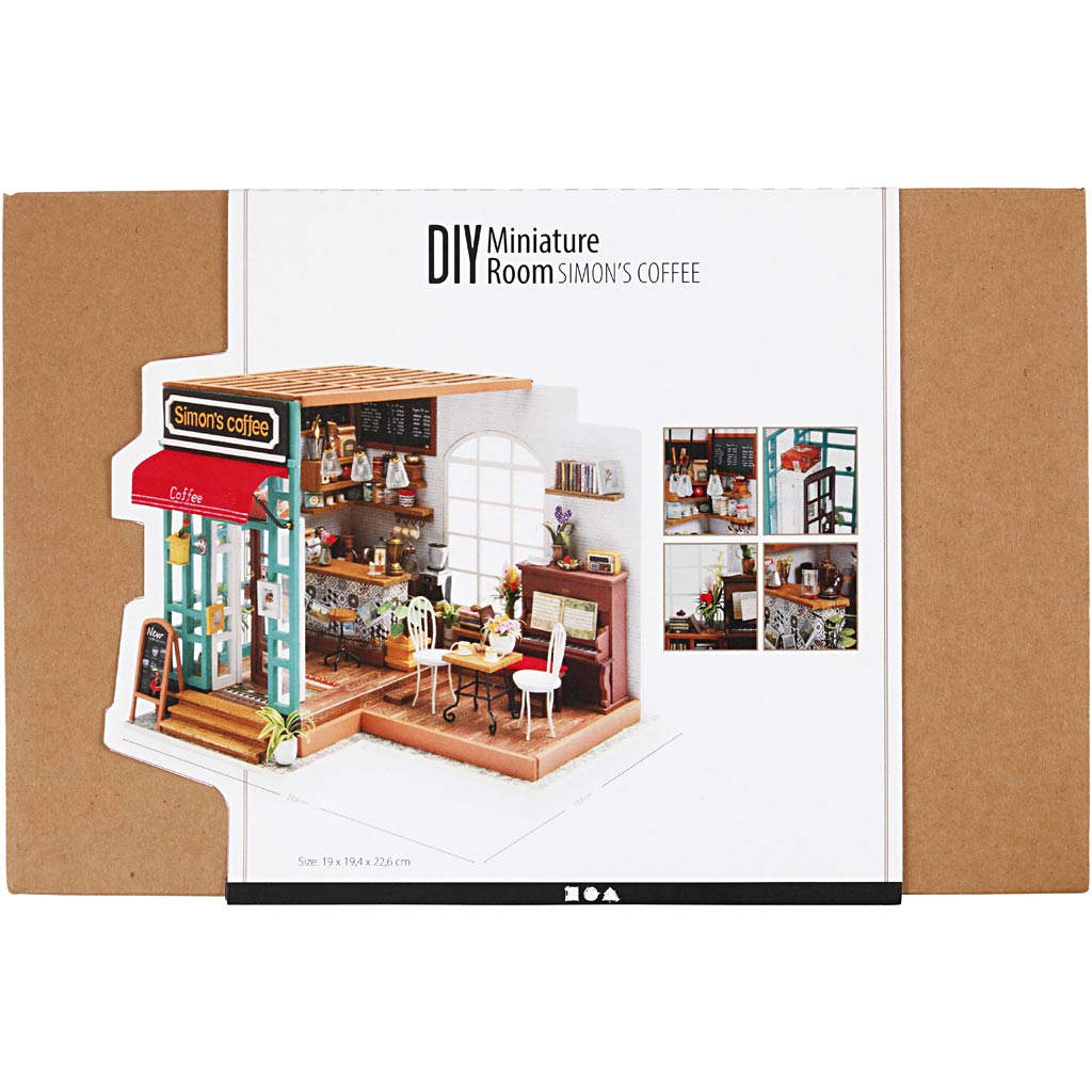 DIY Miniature Room, Coffee shop, H: 19 cm, L: 22,6 cm, W: 19,4 cm, 1 pc [HOB-578921]